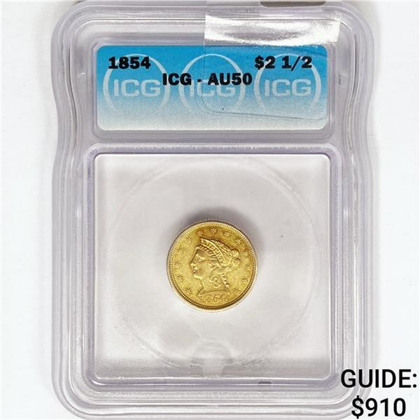 1854 $2.50 Gold Quarter Eagle ICG AU50