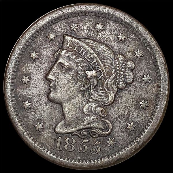 1855 Large Cent Knob NEARLY UNCIRCULATED