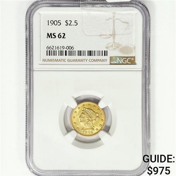 1905 $2.50 Gold Quarter Eagle NGC MS62