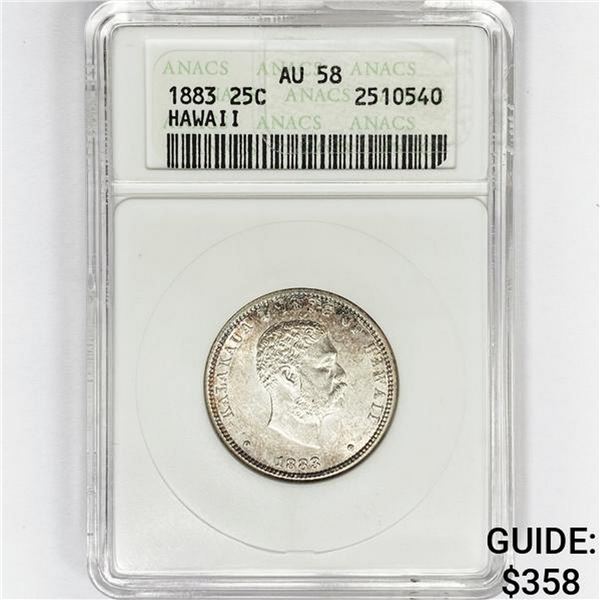 1883 Kingdom of Hawaii Quarter ANACS AU58