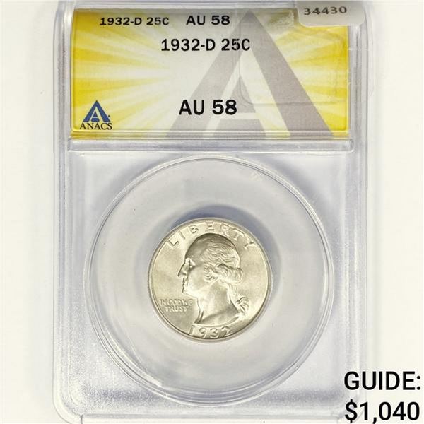 1932-D Washington Silver Quarter ANACS AU58