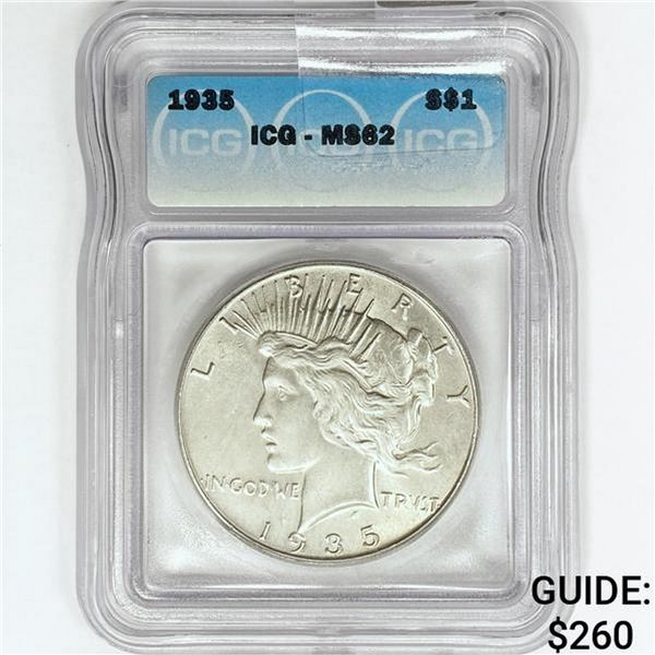1935 Silver Peace Dollar ICG MS62