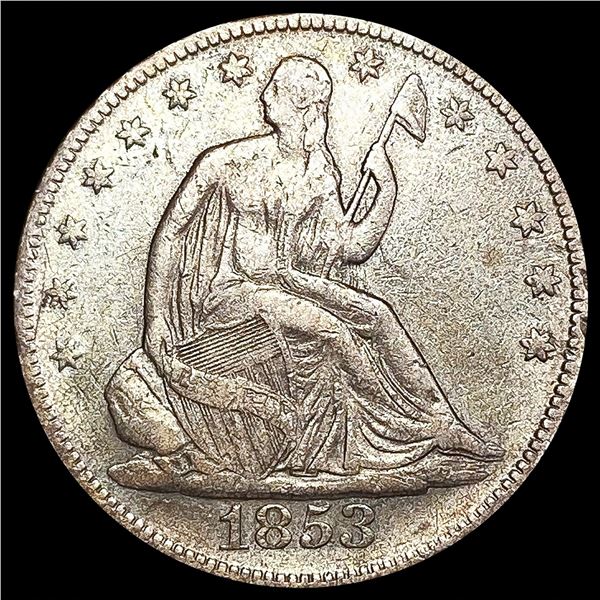 1853 Rays Seated Liberty Half Dollar LIGHTLY CIRCU