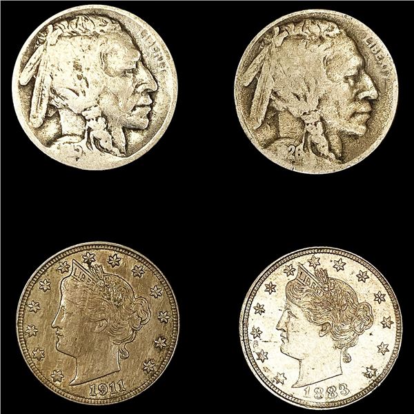 (4) (4) Varied US Nickels (1883, 1911, 1915-S, 192