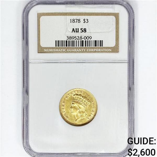1878 $3 Gold NGC AU58