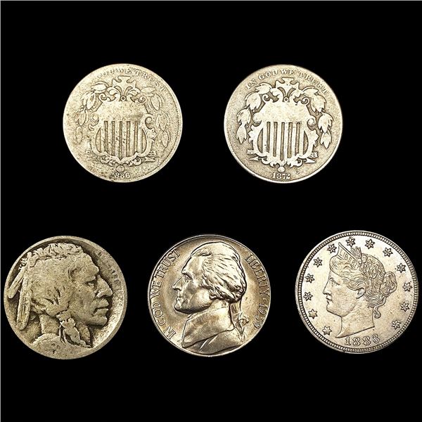 (5) Varied US Nickels (1866, 1872, 1883, 1915-S, 1