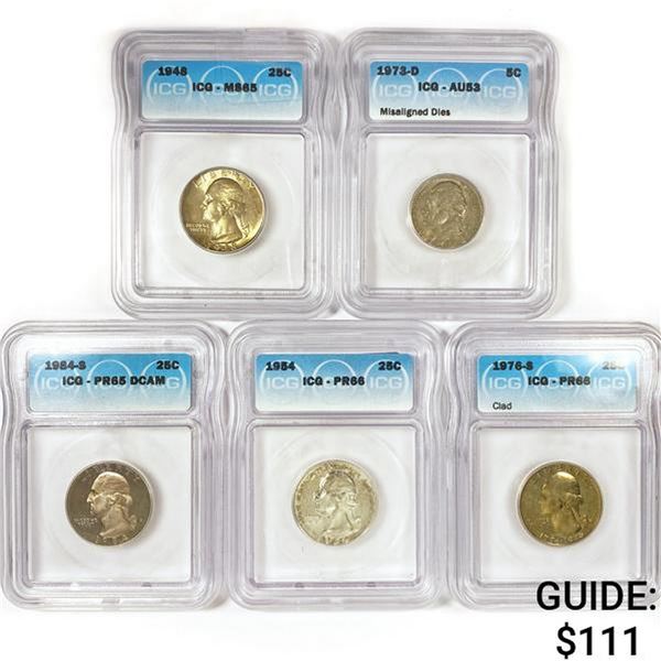 1954-1984 Set (5) 4 Wash. 25C, 1 Jefferson 5C ICG