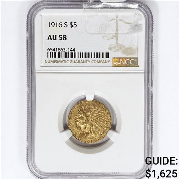 1916-S $5 Gold Half Eagle NGC AU58