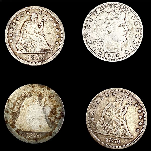 (4) Varied US Quarters (1856, 1870, 1876, 1915) NI