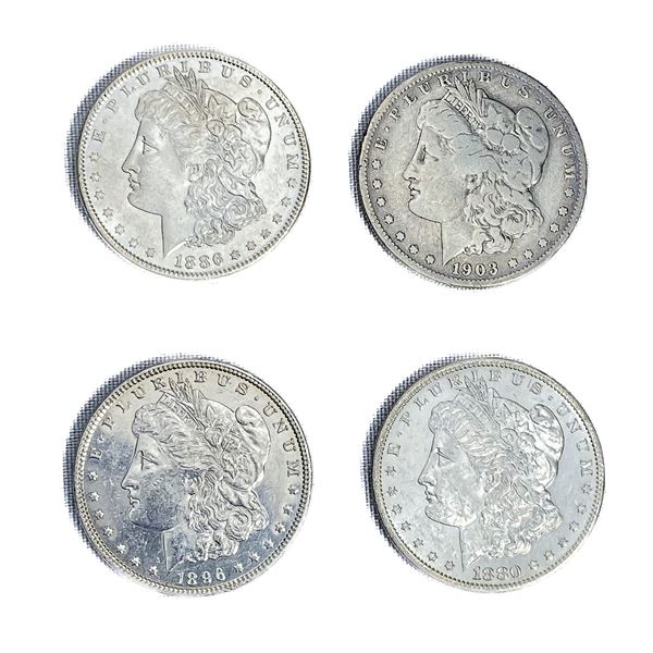 (4) Morgan Silver Dollars (1880-S, 1886, 1896, 1