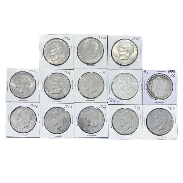 (13) Varied US Silver Dollars (1880-CC, 1904-O,