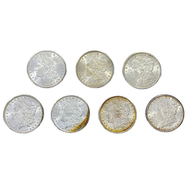 (7) Morgan Silver Dollars (1880-S, 1883, (2) 188