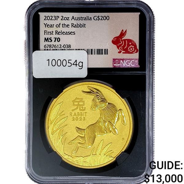 2023-P 2oz Australia Gold $200 Rabbit NGC MS70