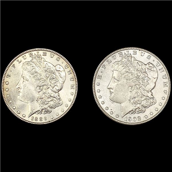 (2) Morgan Silver Dollars (1886, 1902-O) UNCIRCULA