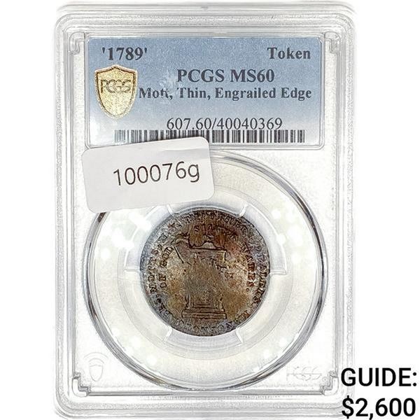 1789' Token Mott, Thin, Engrailed Edge PCGS MS60
