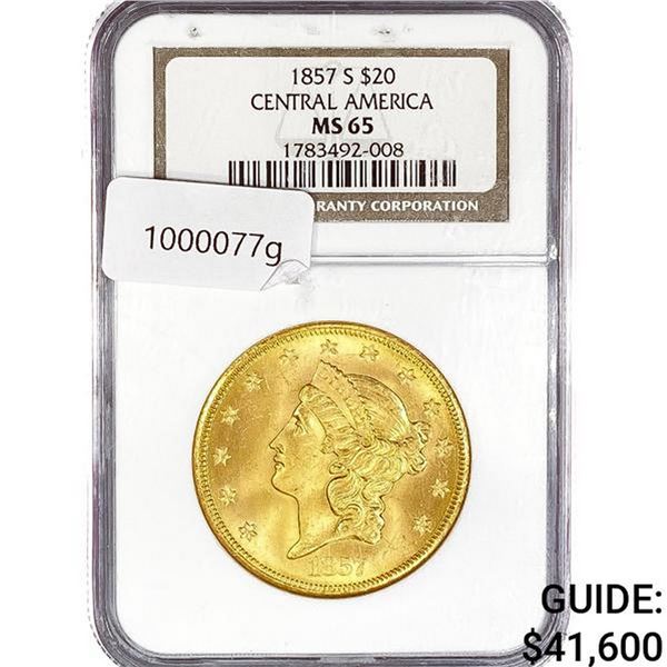 1857-S $20 Gold Double Eagle NGC MS65 Central Amer