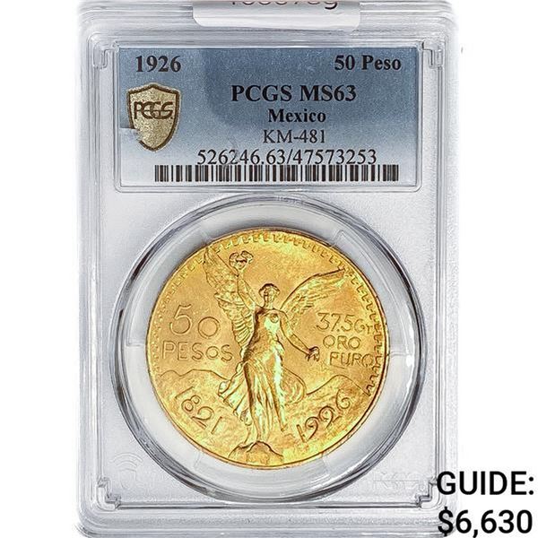 1926 Mexico 50 Peso 1.3oz Gold PCGS MS63