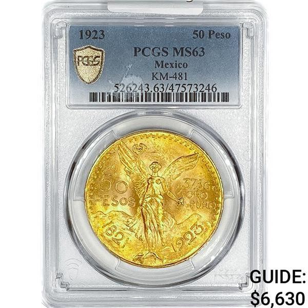 1923 Mexico 50 Peso 1.3oz Gold PCGS MS63