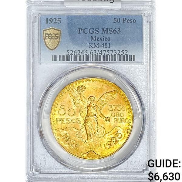 1925 Mexico 50 Peso 1.3oz Gold PCGS MS63
