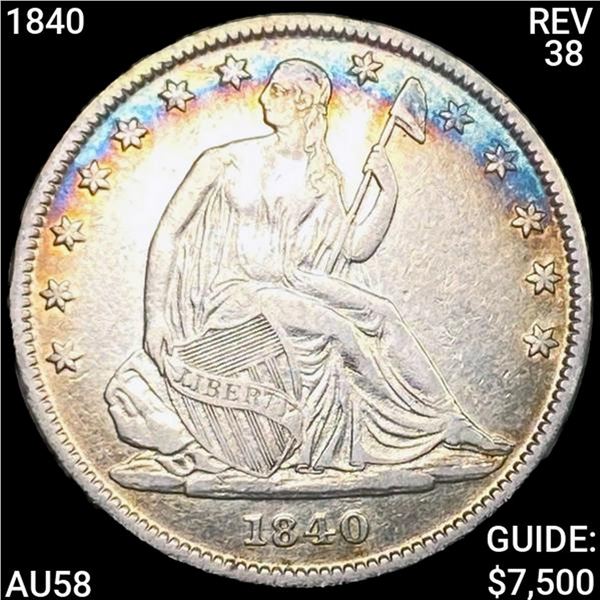 1840 REV 38 Seated Liberty Half Dollar CHOICE AU