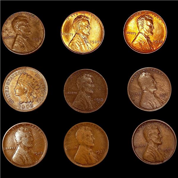 (9) Varied US Cents (1902, 1910-S, 1911-S, (2) 192