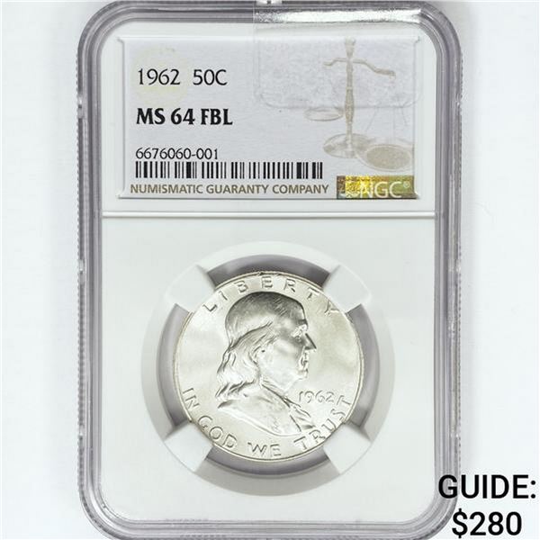 1962 Franklin Half Dollar NGC MS64 FBL