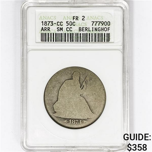1873-CC Seated Liberty Half Dollar ANACS FR2 Arws
