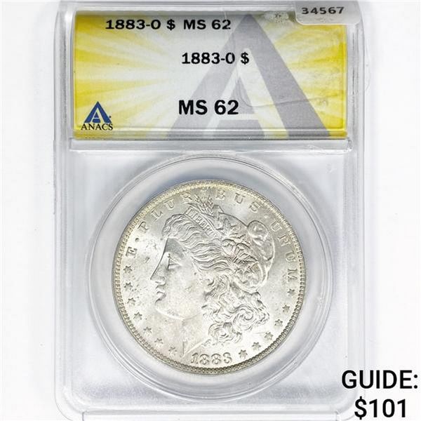 1883-O Morgan Silver Dollar ANACS MS62