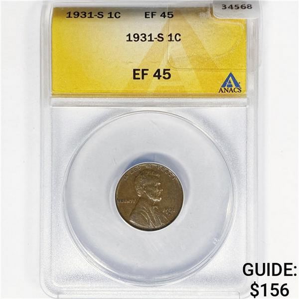 1931-S Wheat Cent ANACS EF45