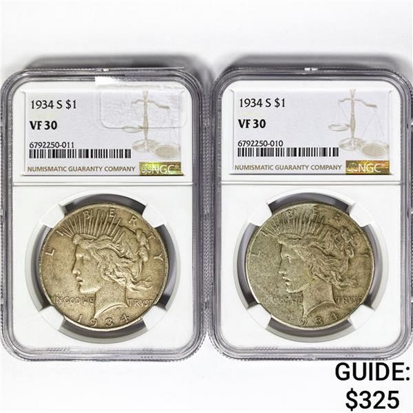 1934 SET (2) Peace Dollars NGC VF30