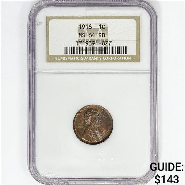 1916 Wheat Cent NGC MS64 RB