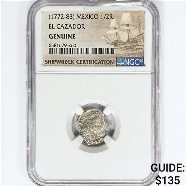 (1772-83) Mexico Silver 1/2R NGC Genuine El Cazado