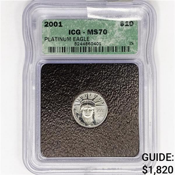 2001 $10 1/10oz American Platinum Eagle ICG MS70