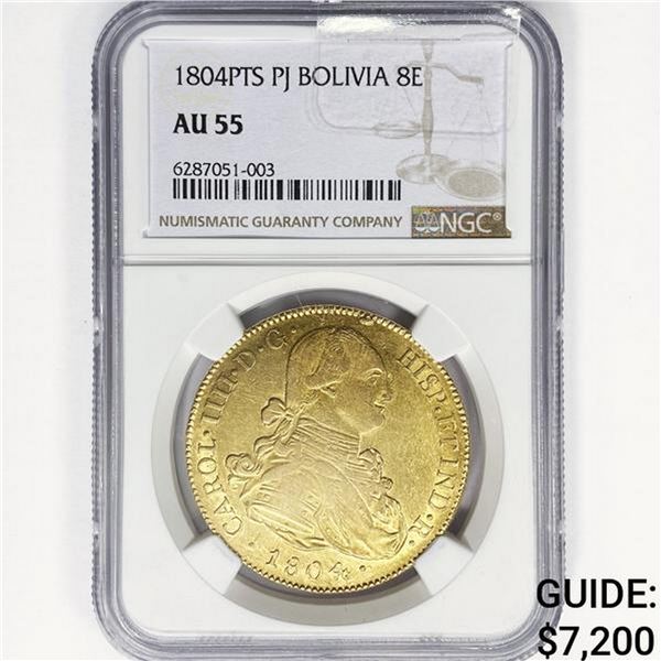 1804PTS PJ Bolivia 8E .88 oz Gold NGC AU55