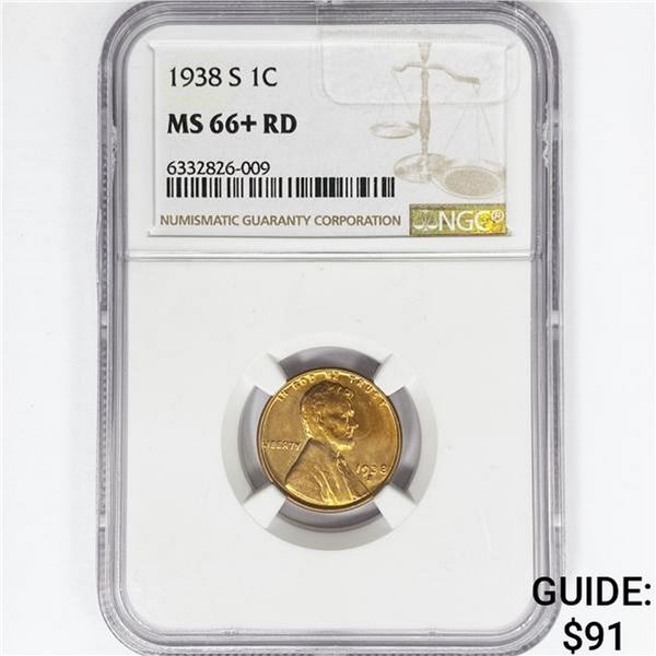 1938-S Wheat Cent NGC MS66+ RD