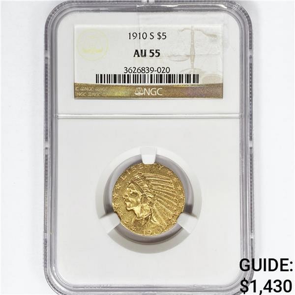 1910-S $5 Gold Half Eagle NGC AU55