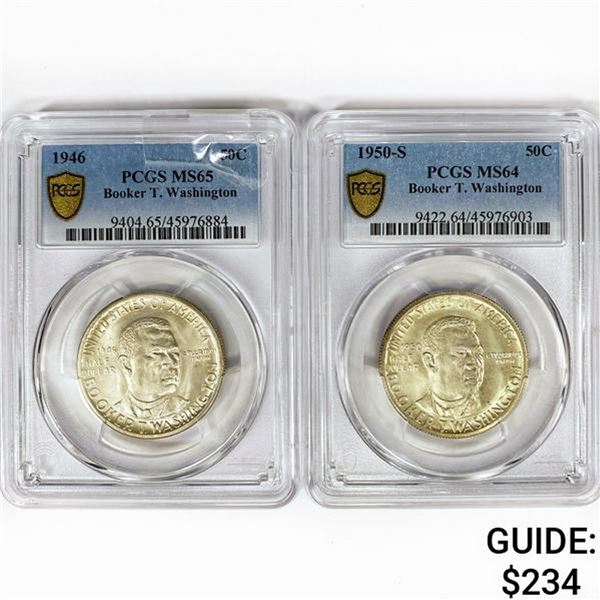 (2) B T. Washington Half Dollars PCGS MS 1946-1950