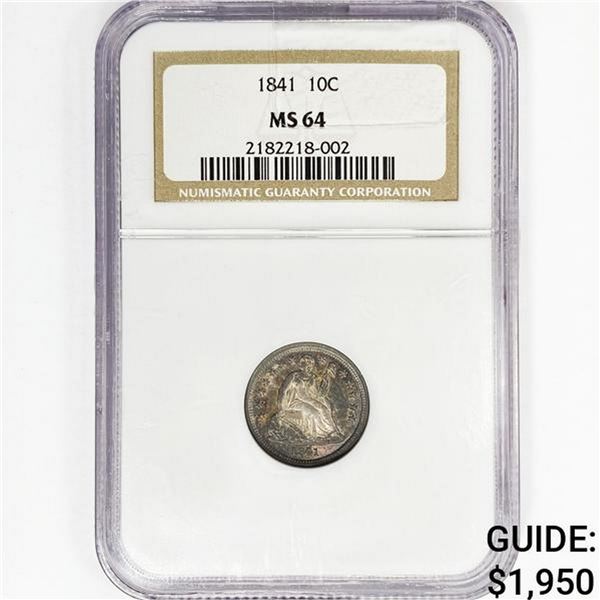 1841 Seated Liberty Dime NGC MS64