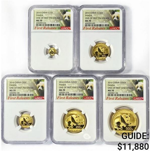 (5) 1st Release CNPanda 2.01oz Gold NGC MS70 2016