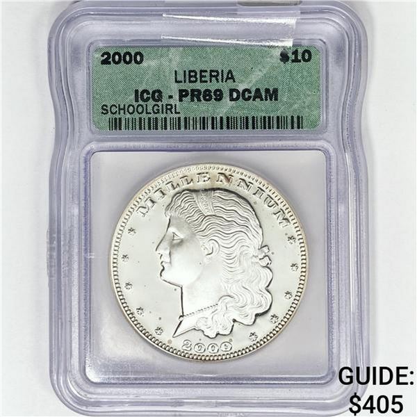 2000 Liberia $10 1.10 oz Silver Schoolgirl ICG PR6
