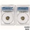 Image 1 : (2) US Silver Three Cents PCGS XF45 (1856, 1859)