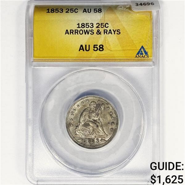 1853 Seated Liberty Quarter ANACS AU58