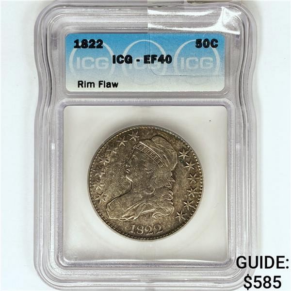 1822 Capped Bust Half Dollar ICG EF40 Rim Flaw