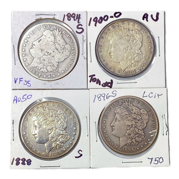 (4) Morgan Silver Dollars (1888-S, 1894-S, 1896-