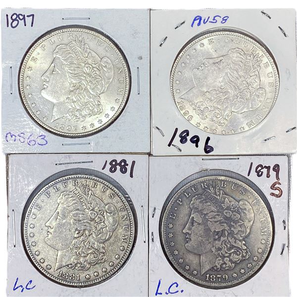 (4) Morgan Silver Dollars (1879-S, 1881, 1896, 1