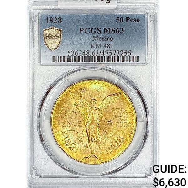 1928 Mexico 50 Peso 1.3oz Gold PCGS MS63