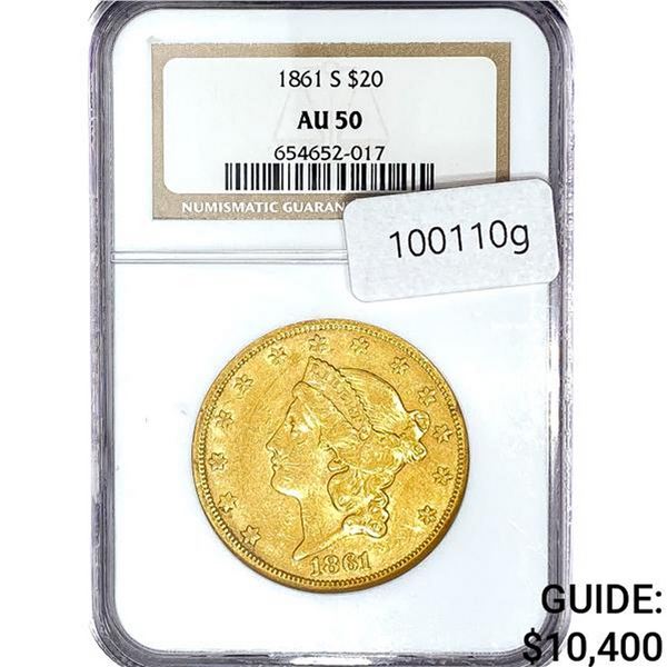 1861-S $20 Gold Double Eagle NGC AU50
