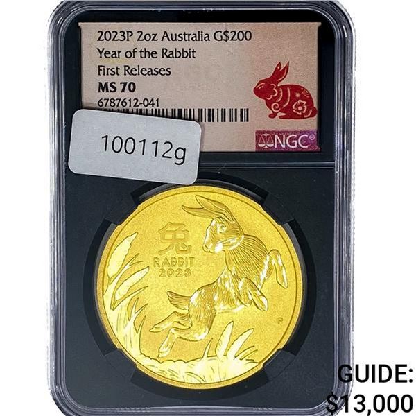 2023-P 2oz Australia Gold $200 Rabbit NGC MS70