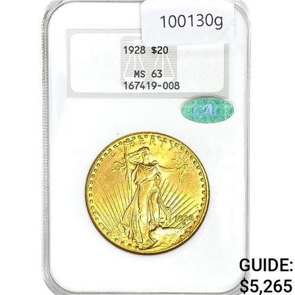 1928 $20 Gold Double Eagle NGC MS63 CAC