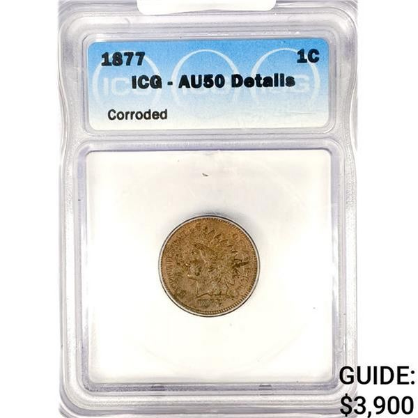 1877 Indian Head Cent ICG AU50 Details